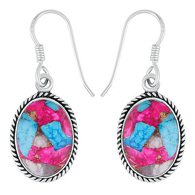 Beautiful Twisted Wire Work Around Cotton Candy Copper Turquoise Oval Shape 925 Sterling Solid Silver Dangle Earrings - R1502031-8