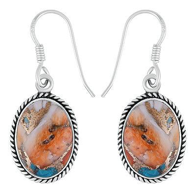 Beautiful Twisted Wire Work Around Oyster Copper Turquoise Oval Shape 925 Sterling Solid Silver Dangle Earrings - R1502031-9