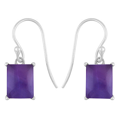 Alluring Studded Gemstone Amethyst Rectangle Shape 925 Sterling Solid Silver Dangle Earrings - R1502032-1