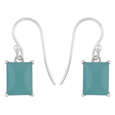 Alluring Studded Gemstone Aqua Chalcedony Rectangle Shape 925 Sterling Solid Silver Dangle Earrings - R1502032-10