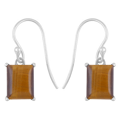 Alluring Studded Gemstone Tiger's Eye Rectangle Shape 925 Sterling Solid Silver Dangle Earrings - R1502032-11