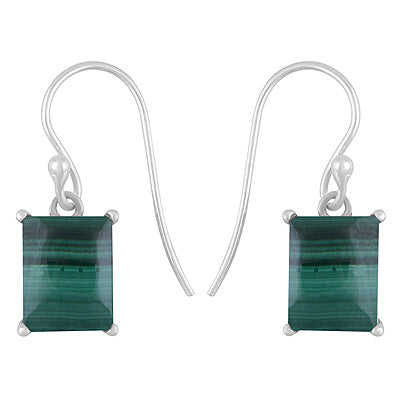 Alluring Studded Gemstone Malachite Rectangle Shape 925 Sterling Solid Silver Dangle Earrings - R1502032-12