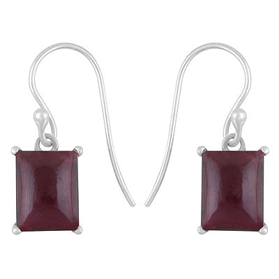 Alluring Studded Gemstone Garnet Rectangle Shape 925 Sterling Solid Silver Dangle Earrings - R1502032-2