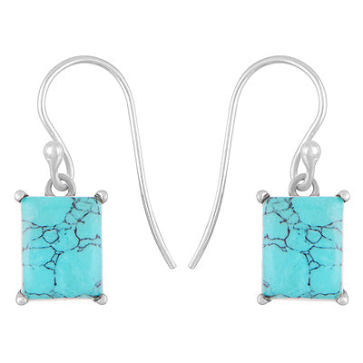 Alluring Studded Gemstone Turquoise Rectangle Shape 925 Sterling Solid Silver Dangle Earrings - R1502032-3