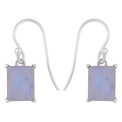 Alluring Studded Gemstone Rainbow Moonstone Rectangle Shape 925 Sterling Solid Silver Dangle Earrings - R1502032-4