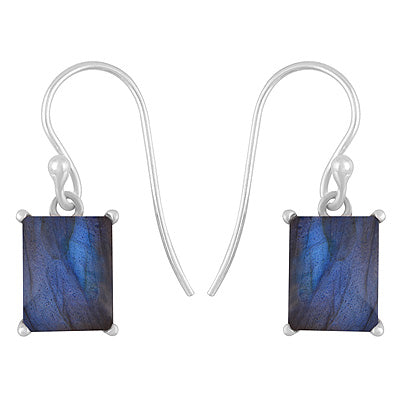 Alluring Studded Gemstone Labradorite Rectangle Shape 925 Sterling Solid Silver Dangle Earrings - R1502032-5