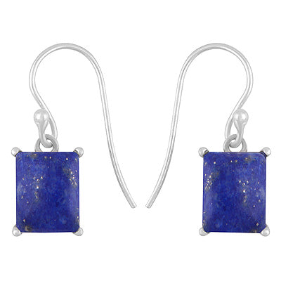 Alluring Studded Gemstone Lapis Rectangle Shape 925 Sterling Solid Silver Dangle Earrings - R1502032-6