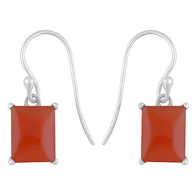 Alluring Studded Gemstone Carnelian Rectangle Shape 925 Sterling Solid Silver Dangle Earrings - R1502032-7