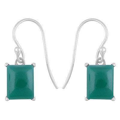 Alluring Studded Gemstone Green Onyx Rectangle Shape 925 Sterling Solid Silver Dangle Earrings - R1502032-8