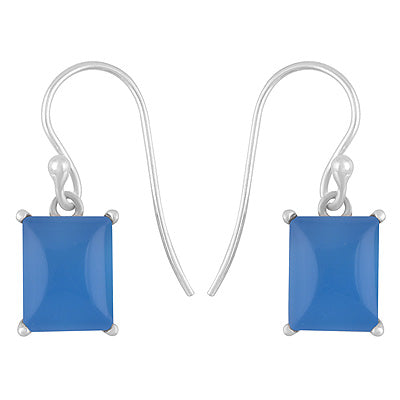 Alluring Studded Gemstone Blue Chalcedony Rectangle Shape 925 Sterling Solid Silver Dangle Earrings - R1502032-9