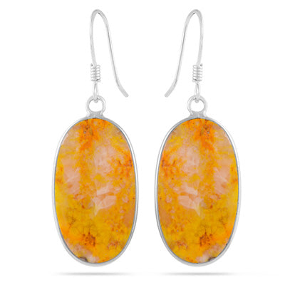 Alluring Bezel Seated Gemstone BumbleBee Jasper Oval Shape 925 Sterling Solid Silver Dangle Earrings - R1502034-1