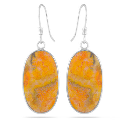 Alluring Bezel Seated Gemstone BumbleBee Jasper Oval Shape 925 Sterling Solid Silver Dangle Earrings - R1502034-10