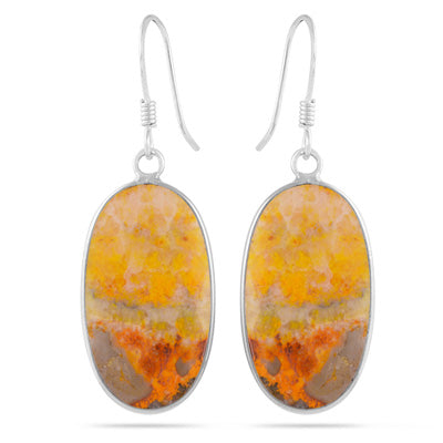 Alluring Bezel Seated Gemstone BumbleBee Jasper Oval Shape 925 Sterling Solid Silver Dangle Earrings - R1502034-11