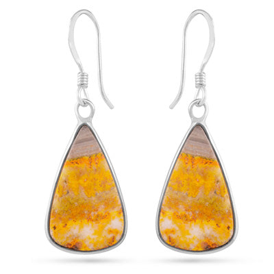Alluring Bezel Seated Gemstone BumbleBee Jasper Pear Shape 925 Sterling Solid Silver Dangle Earrings - R1502034-14