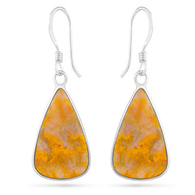 Alluring Bezel Seated Gemstone BumbleBee Jasper Pear Shape 925 Sterling Solid Silver Dangle Earrings - R1502034-15