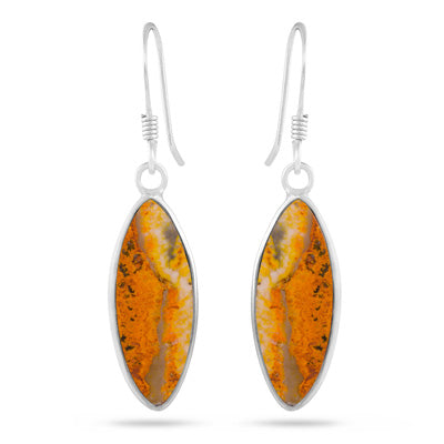 Alluring Bezel Seated Gemstone BumbleBee Jasper Marquise Shape 925 Sterling Solid Silver Dangle Earrings - R1502034-19