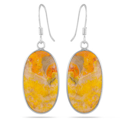 Alluring Bezel Seated Gemstone BumbleBee Jasper Oval Shape 925 Sterling Solid Silver Dangle Earrings - R1502034-2