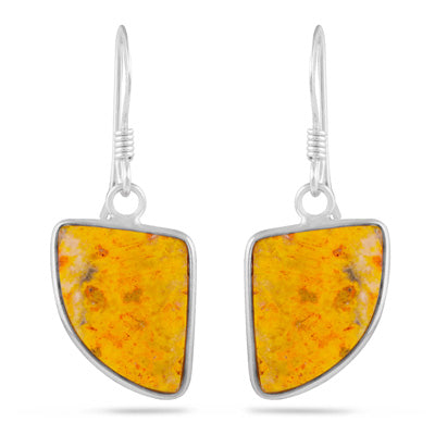 Alluring Bezel Seated Gemstone BumbleBee Jasper Fancy Shape 925 Sterling Solid Silver Dangle Earrings - R1502034-20