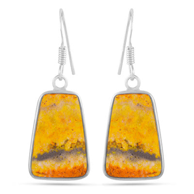 Alluring Bezel Seated Gemstone BumbleBee Jasper Fancy Shape 925 Sterling Solid Silver Dangle Earrings - R1502034-23