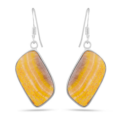 Alluring Bezel Seated Gemstone BumbleBee Jasper Fancy Shape 925 Sterling Solid Silver Dangle Earrings - R1502034-24