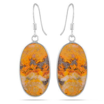 Alluring Bezel Seated Gemstone BumbleBee Jasper Oval Shape 925 Sterling Solid Silver Dangle Earrings - R1502034-3