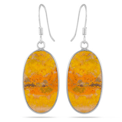 Alluring Bezel Seated Gemstone BumbleBee Jasper Oval Shape 925 Sterling Solid Silver Dangle Earrings - R1502034-4