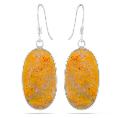 Alluring Bezel Seated Gemstone BumbleBee Jasper Oval Shape 925 Sterling Solid Silver Dangle Earrings - R1502034-5