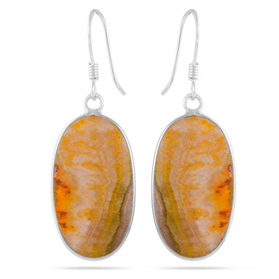 Alluring Bezel Seated Gemstone BumbleBee Jasper Oval Shape 925 Sterling Solid Silver Dangle Earrings - R1502034-7