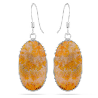 Alluring Bezel Seated Gemstone BumbleBee Jasper Oval Shape 925 Sterling Solid Silver Dangle Earrings - R1502034-8