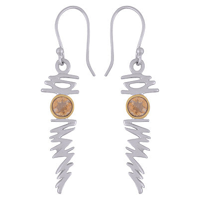 Gorgeous Gold Plating Around Citrine Round Shape 925 Sterling Solid Silver Dangle Earrings - R1631-13