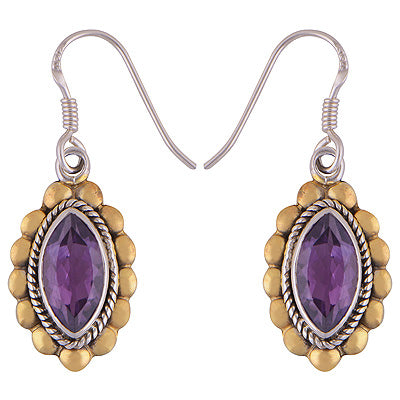925 Sterling Silver Amethyst Gold Plated Earrings - R1631-8
