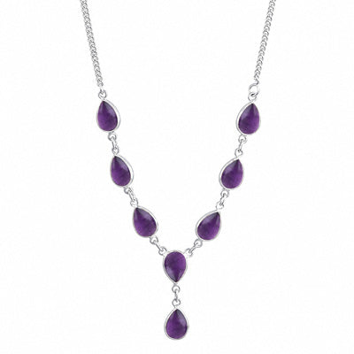Beautiful Eight Bezel Gemstone Amethyst Pear Shape 925 Sterling Solid Silver Necklace - main product photo (R1900089-21)