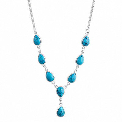 Beautiful Eight Bezel Gemstone Turquoise Pear Shape 925 Sterling Solid Silver Necklace - R1900089-23