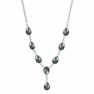 Beautiful Eight Bezel Gemstone Labradorite Pear Shape 925 Sterling Solid Silver Necklace - R1900089-25