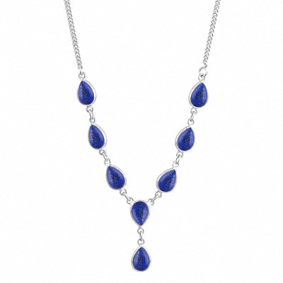 Beautiful Eight Bezel Gemstone Lapis Pear Shape 925 Sterling Solid Silver Necklace - R1900089-26