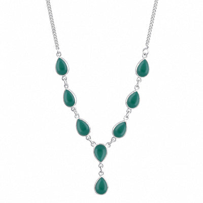 Beautiful Eight Bezel Gemstone Green Onyx Pear Shape 925 Sterling Solid Silver Necklace - R1900089-32