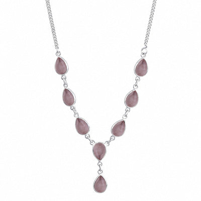 Beautiful Eight Bezel Gemstone Rose Quartz Pear Shape 925 Sterling Solid Silver Necklace - R1900089-34