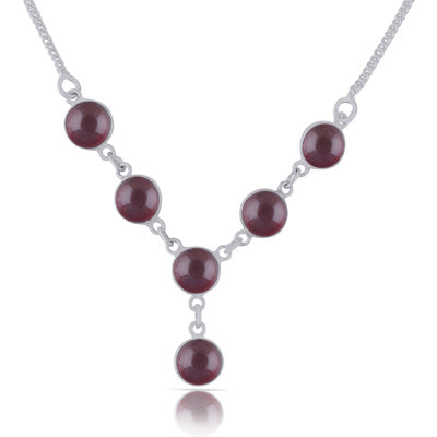 Beautiful Six Gemstones Garnet Round Shape 925 Sterling Solid Silver Necklace - R1900110-52