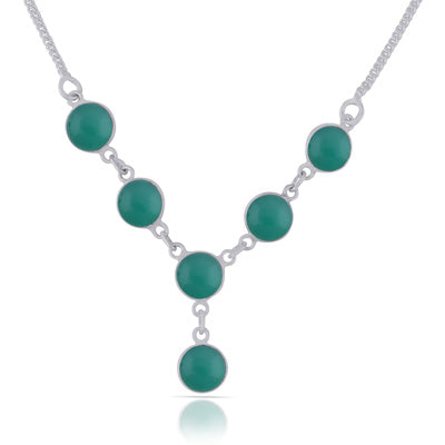 Beautiful Six Gemstones Green Onyx Round Shape 925 Sterling Solid Silver Necklace - R1900110-58