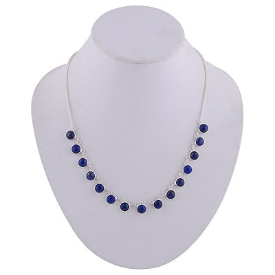 Beautiful Bezel Gemstone Lapis Round Shape 925 Sterling Solid Silver Necklace - R1900123-6