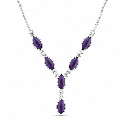 Gorgeous Six Gemstones Amethyst Marquise Shape 925 Sterling Solid Silver Necklace - R1900136-1