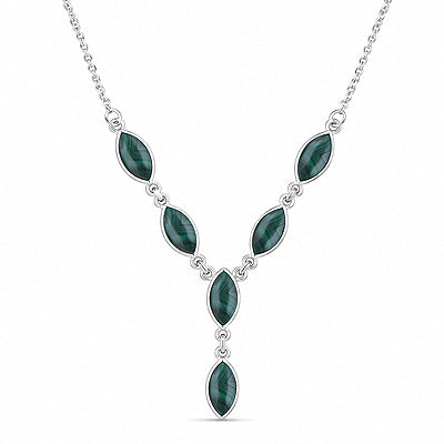 Gorgeous Six Gemstones Malachite Marquise Shape 925 Sterling Solid Silver Necklace - R1900136-12