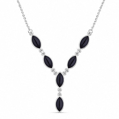 Gorgeous Six Gemstones Black Onyx Marquise Shape 925 Sterling Solid Silver Necklace - R1900136-14