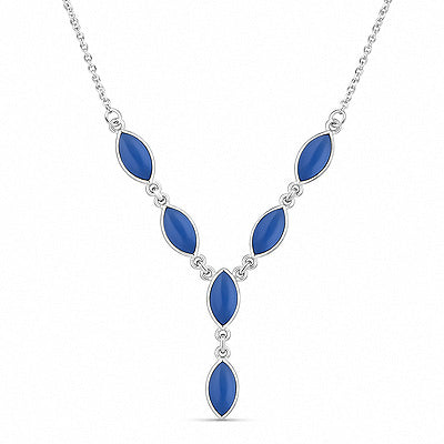 Gorgeous Six Gemstones Blue Chalcedony Marquise Shape 925 Sterling Solid Silver Necklace - R1900136-192