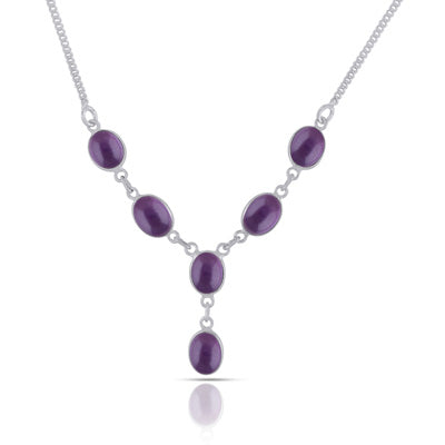 Alluring Six Gemstones Amethyst Oval Shape 925 Sterling Solid Silver Necklace - R1900154-101