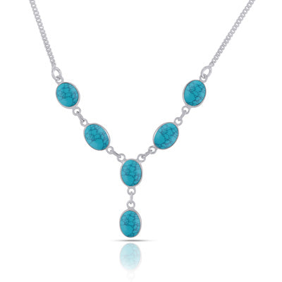 Alluring Six Gemstones Turquoise Oval Shape 925 Sterling Solid Silver Necklace - R1900154-103