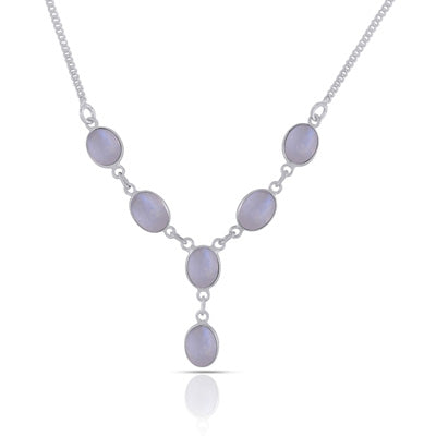 Alluring Six Gemstones Rainbow Moonstone Oval Shape 925 Sterling Solid Silver Necklace - R1900154-104