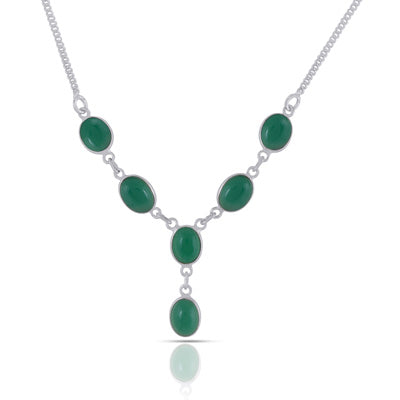 Alluring Six Gemstones Green Onyx Oval Shape 925 Sterling Solid Silver Necklace - R1900154-108