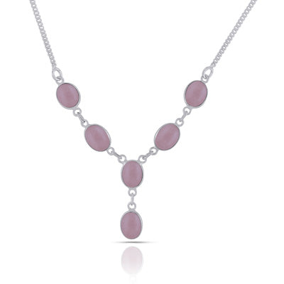 Alluring Six Gemstones Rose Quartz Oval Shape 925 Sterling Solid Silver Necklace - R1900154-113