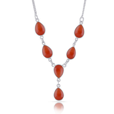 Stunning Six Gemstones Carnelian Pear Shape 925 Sterling Solid Silver Necklace - R1900208-32